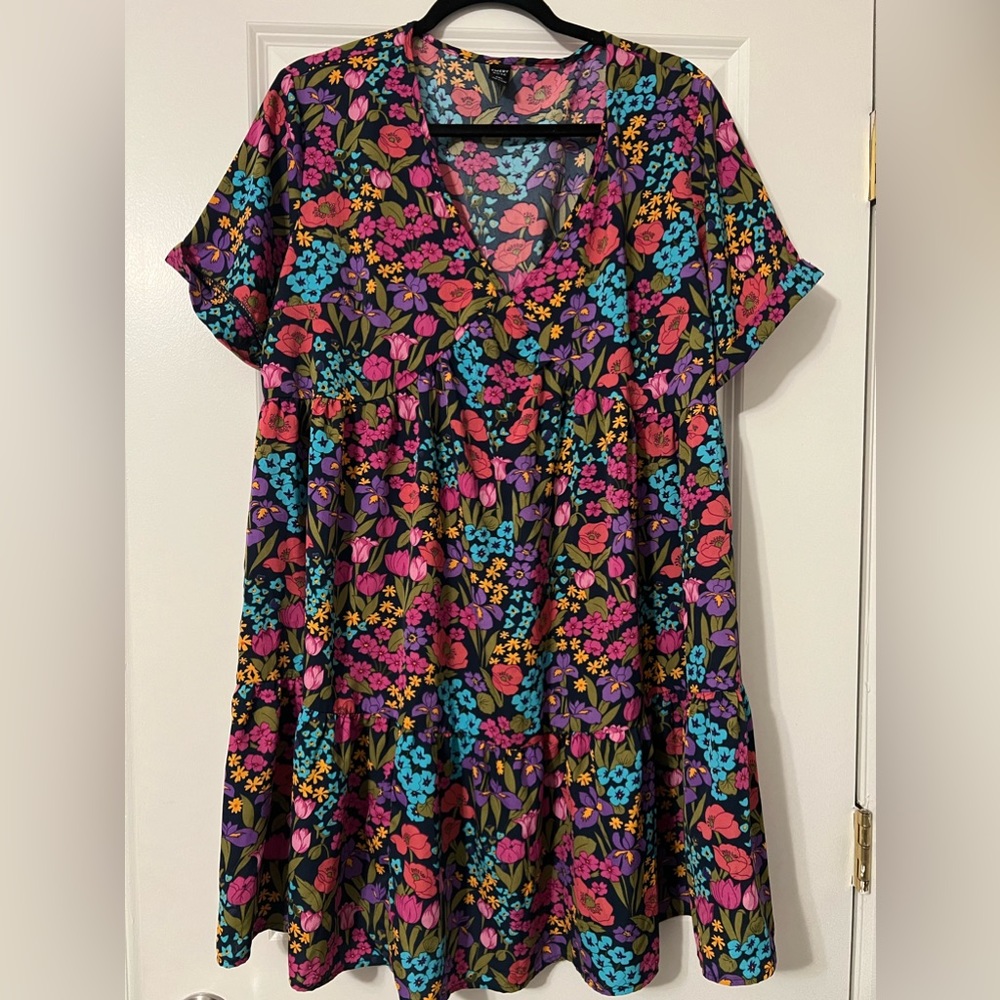 Vacation Plus Allover Floral Print Ruffle Hem Dress